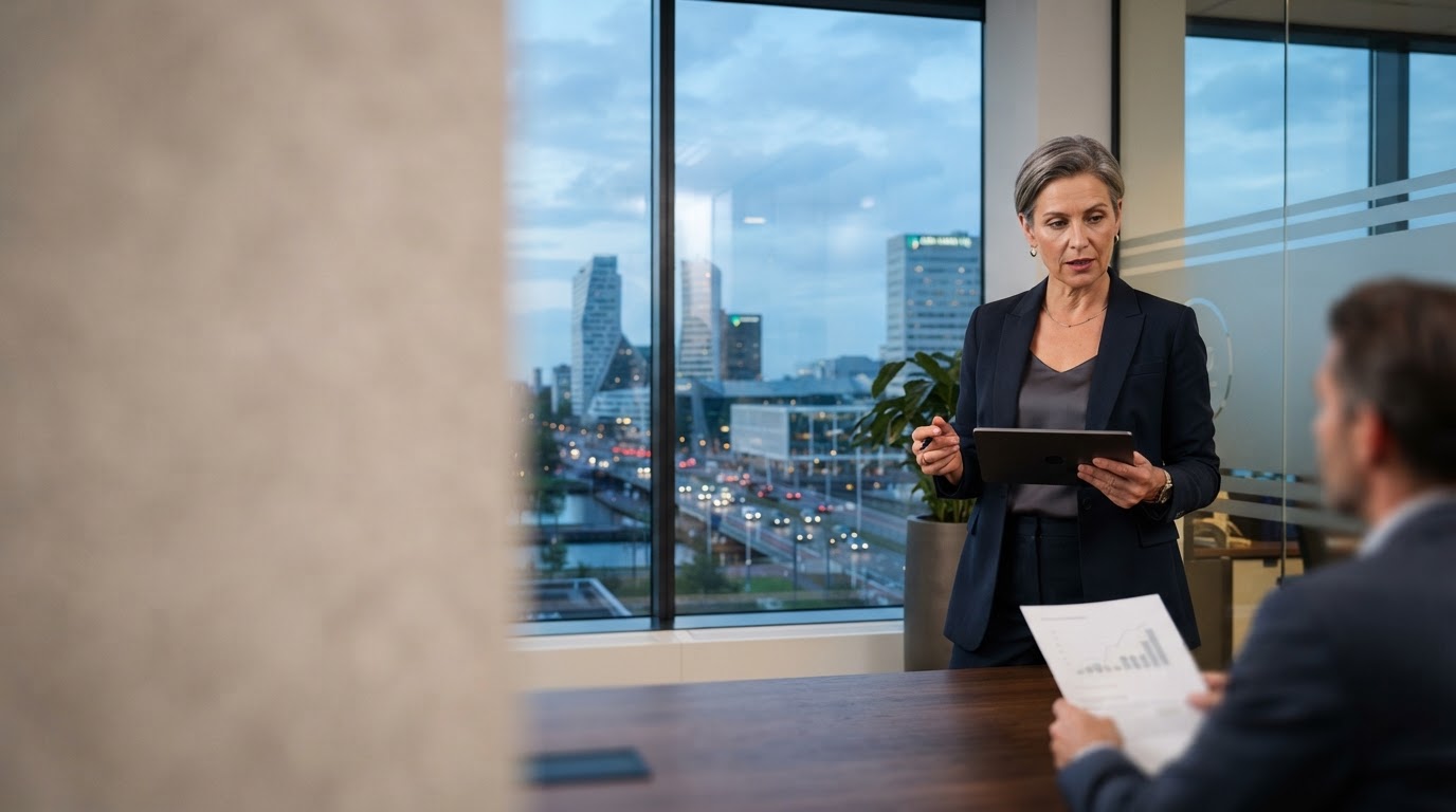 Impuls Corevo AI-platform voor data-analyse, gebruikt door een professional die op afstand werkt